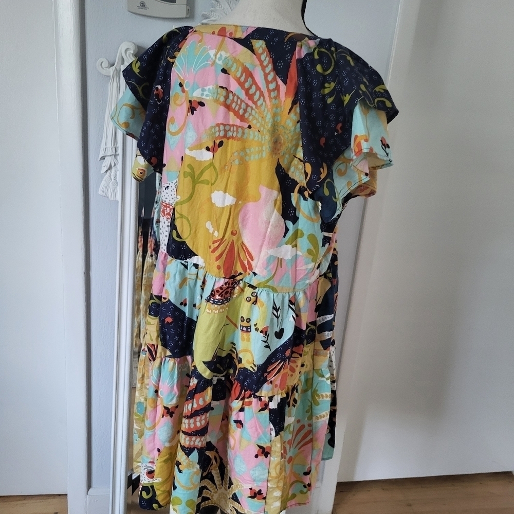 Anthropologie Yellow and White Flutter Sleeve Sundress - Picture 5 of 7